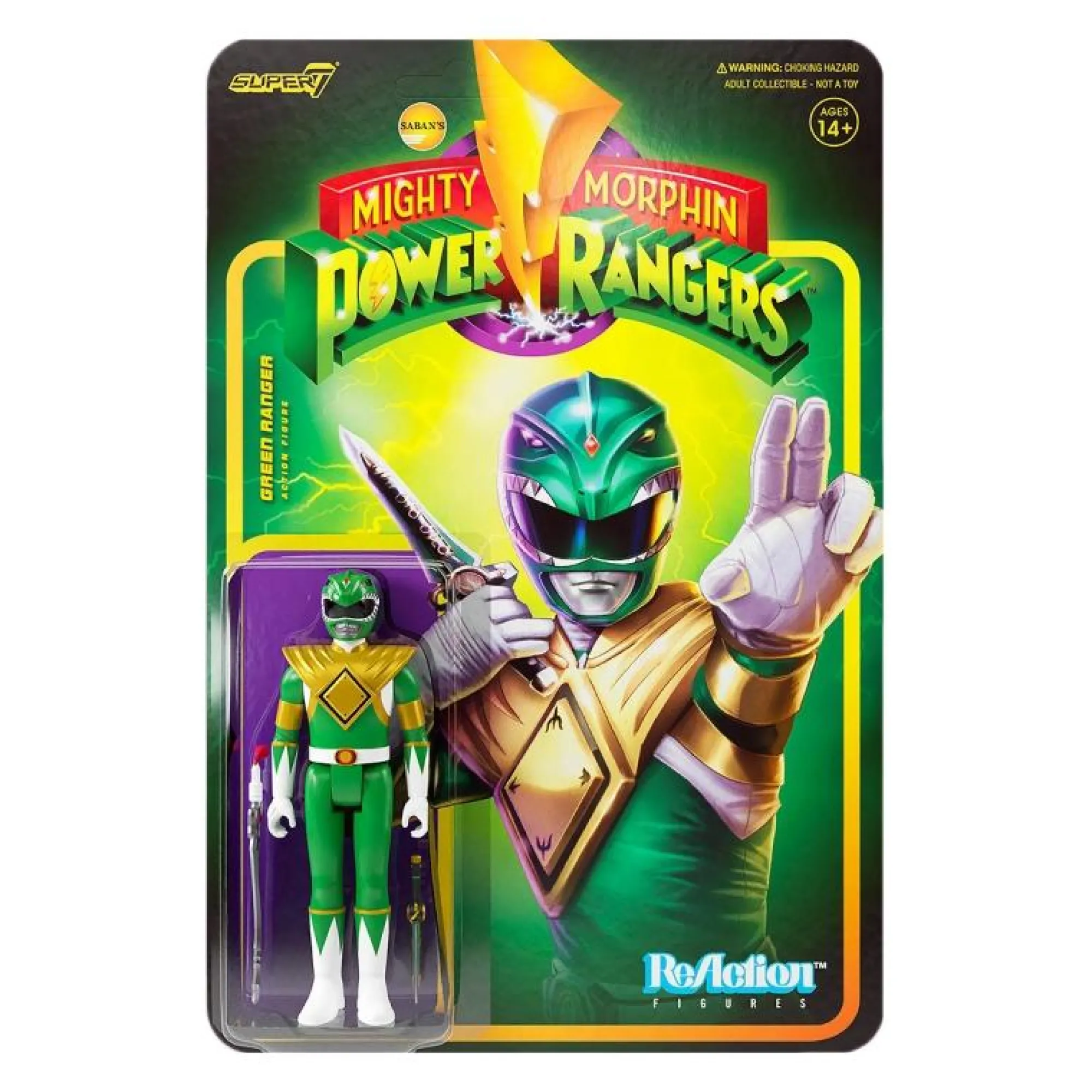 Super7 Reaction | Power Rangers<Power Rangers ReAction Action Figure - Green Ranger (Damaged Card)